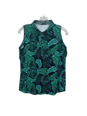 Santiny Sleeveless Tropical Leaf Polo Shirt Small Green Moisture Wicking Golf Su